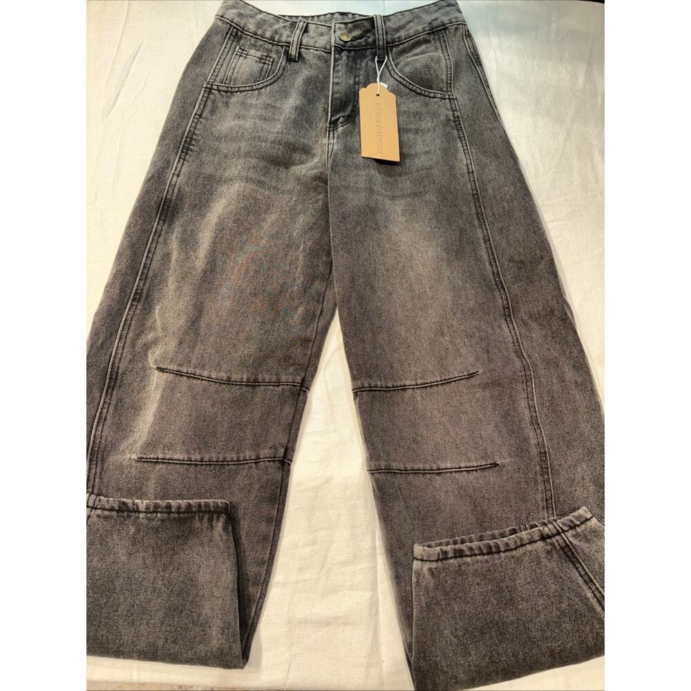 ALLABREVE washed Charcoal High Waist Barrel Leg Jeans 6 Women